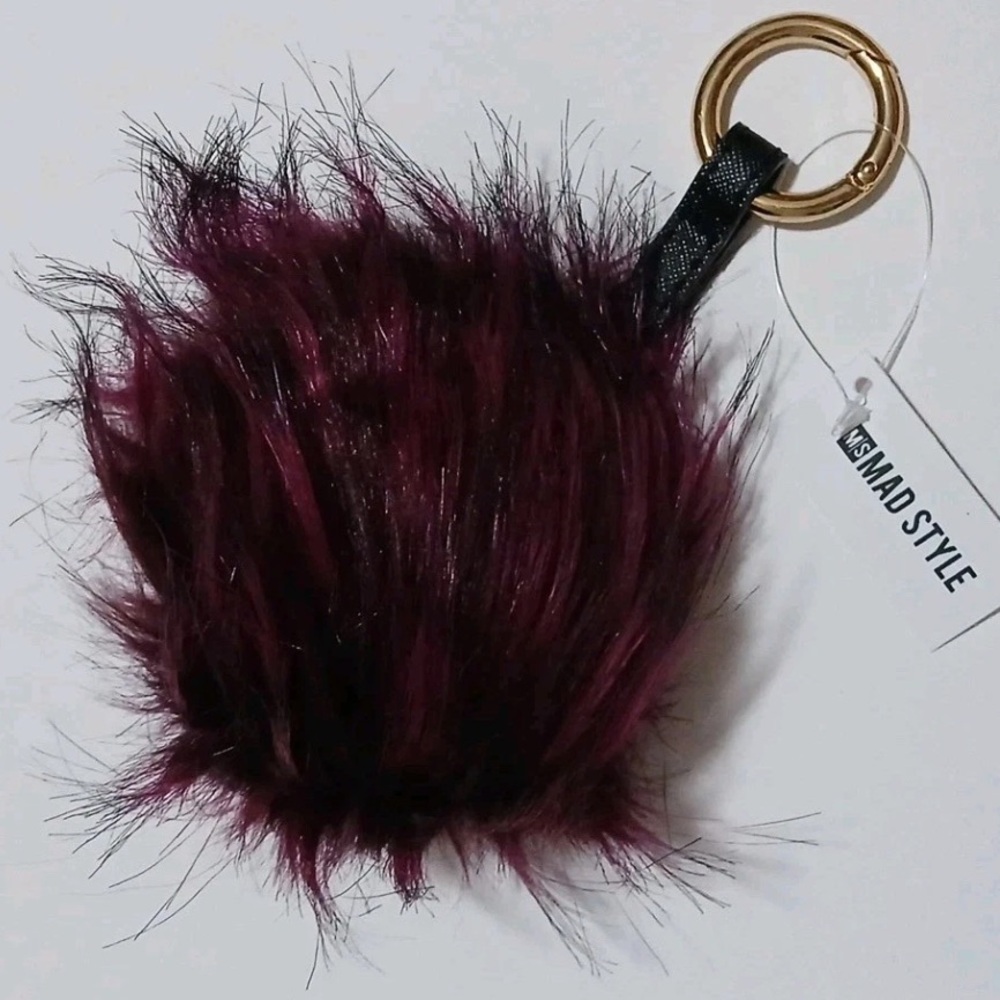 Mad Style Purple Black Pom Pom Keychain Bag Charm NWT
